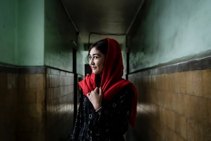 The young Afghan Shahla Rajabi in her building in Mexico City.