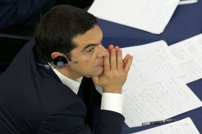 Alexis Tsipras en el debate en el Parlamento Europeo.