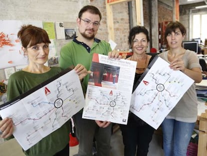 El responsable técnico de San Sebastián 2016, Xabier Paya, junto a Agurtzane Intxaurraga, Teresa Calo y Ainhoa Ayerbe.