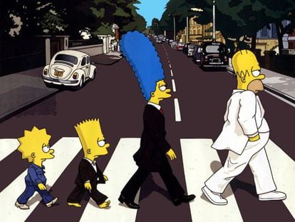 Dub steps: Homer, Marge, Bart and Lisa.