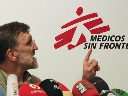 El presidente de M&eacute;dicos Sin Fronteras (MSF) en Espa&ntilde;a, Jos&eacute; Antonio Bastos, durante la conferencia de prensa que ha ofrecido hoy en Madrid.