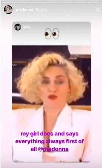 La 'story' compartida por Madonna el pasado lunes.