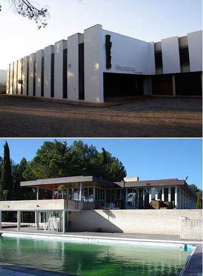 Rehabilitación de Rafael de la Hoz del Convento de las Salesas en Córdoba. (1959-1962). Abajo Real Sociedad del Tiro de Pichón en Albolote (Granada). La edificiación es de José María García de Paredes (1966-1967).