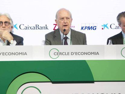 Desde la izquierda, Josep Sánchez Llibre, Juan José Brugera y Javier Faus, en una intervención en la reunión del Círculo de Economía en Sitges, el pasado mes de mayo.