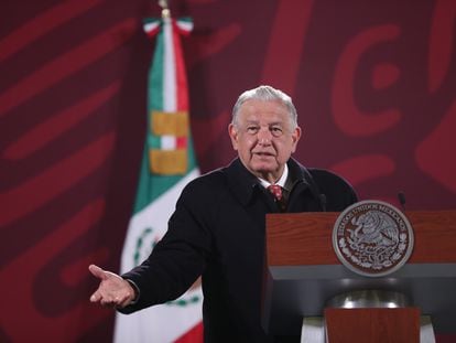El presidente Andrés Manuel López Obrador, durante su rueda de prensa matutina en Ciudad de México.