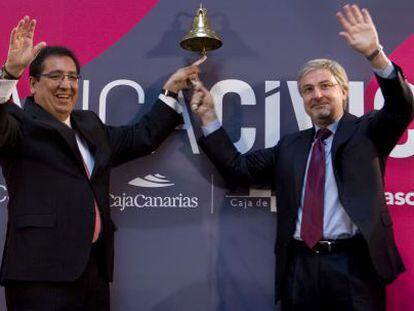 Los copresidentes de Banca C&iacute;vica, Antonio Pulido y Enrique Go&ntilde;i, el d&iacute;a de la salida a Bolsa.