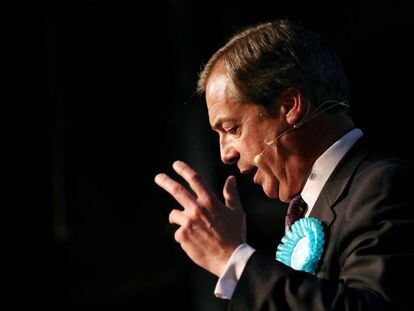 El líder del Partido del Brexit, Nigel Farage, este sábado, durante un acto electoral.