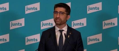 El vicepresidente de la Generalitat de Cataluña, Jordi Puigneró, en rueda de prensa celebrada esta tarde como respuesta a la ministra Raquel Sánchez.