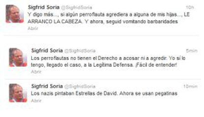 Comentarios de Sigfrid Soria en su perfil de Twitter. 