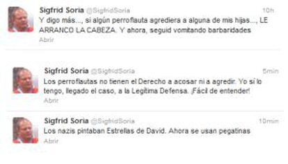 Comentarios de Sigfrid Soria en su perfil de Twitter.