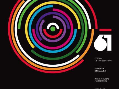 Cartel oficial de la 61 edición del Festival Internacional de Cine de San Sebastián, que se celebrará entre el 20 y el 28 de septiembre. El autor de la imagen es el diseñador Toni Pontí.
