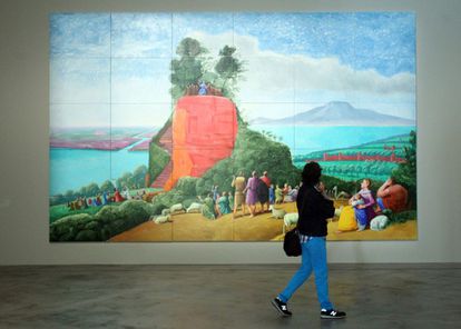 La obra 'Un mensaje más amplio', una de las pinturas que conforman la exposición de David Hockney en el Guggenheim Bilbao