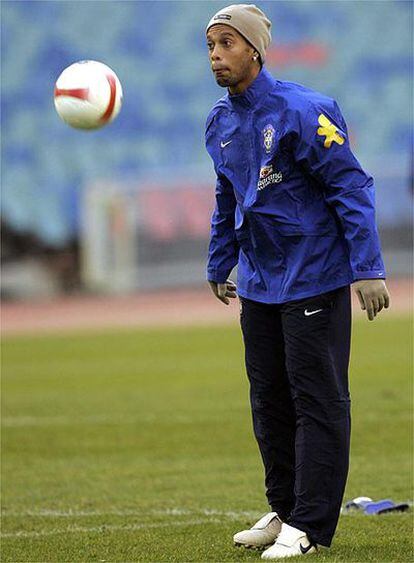 Ronaldinho, en un entrenamiento con la selección de Brasil