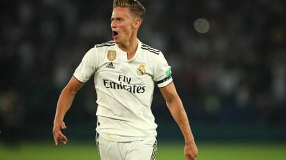 Marcos Llorente celebra su gol en la final del Mundial de Clubes.