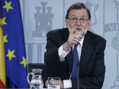 Rueda de prensa del presidente del Gobierno, Mariano Rajoy, en el Complejo de la Moncloa.