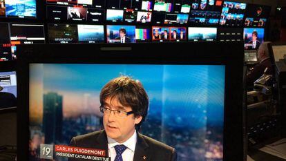 Carles Puigdemont en una televisi&oacute; belga.