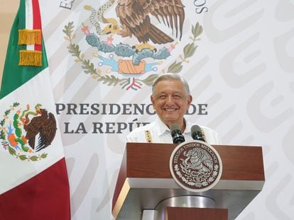 Andrés Manuel López Obrador durante su quinto informe de Gobierno, en Campeche, este viernes.