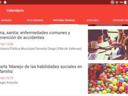 Interfaz de la aplicación Madrid Gratis.