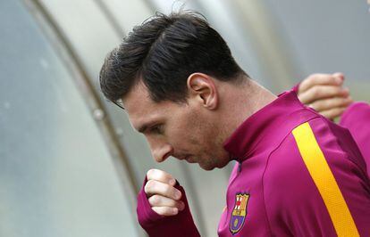 Leo Messi en el último entrenamiento previo al clásico. 