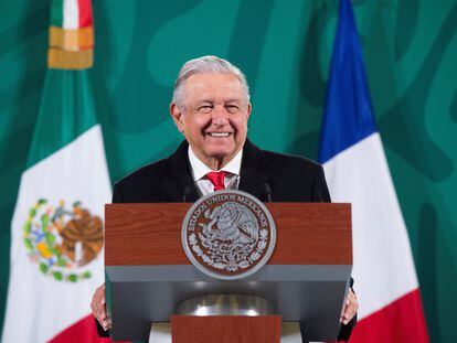 Andrés Manuel López Obrador, durante una rueda de prensa en Palacio Nacional.