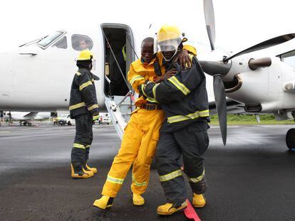 Simulacro de servicios de rescate en emergencias en RD Congo con el UNHAS.
