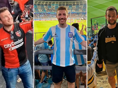 Turistas europeos durante tres partidos de fútbol en Argentina.