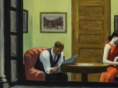 El óleo de Edward Hopper 'Habitación en Nueva York' (1932) muestra la intimidad alienada 
y solitaria de una pareja. 