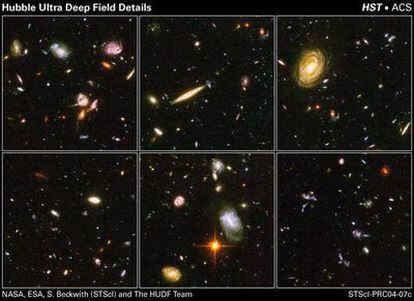 Objetos lejanos de las imágenes del campo del <i>Hubble</i> Ultra Profundo (UDF, Ultra Deep Field), donde se aprecian sus detalles.