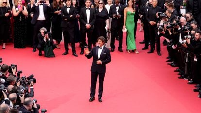 Tom Cruise, en la alfombra roja de 'Top Gun: Maverick' en Cannes este miércoles.