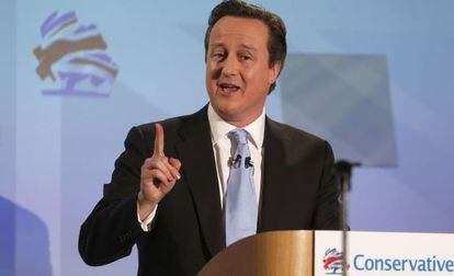 El primer ministro británico, David Cameron, durante la convención conservadora este sábado.