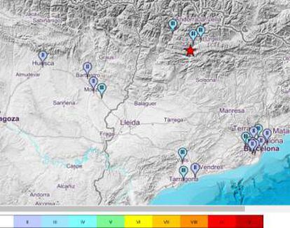 Localidades en las que se ha registrado el terremoto.