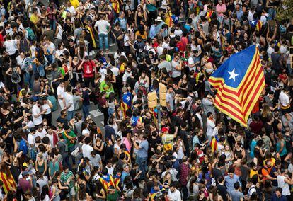 Plaza Universidad de Barcelona, durante una manifestación en apoyo al paro general.
