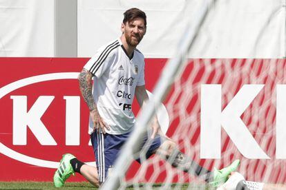 Leo Messi se entrena este sábado.