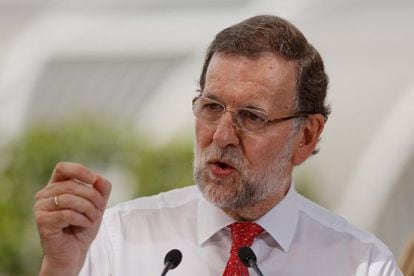 El presidente del Gobierno, Mariano Rajoy, durante un acto electoral de esta semana. 