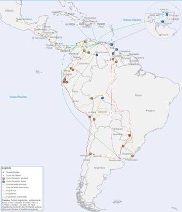 Las rutas del éxodo desde Venezuela.