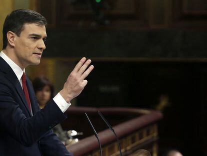 El secretario general del PSOE, Pedro Sánchez, durante su intervención.