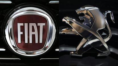 Los logos de Fiat y Peugeot, las dos principales marcas de los grupos automovilísticos fusionados
