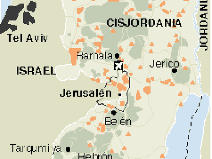 Mapa de Cisjordania.