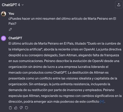 ChatGPT accediendo a internet para localizar un artículo, leerlo y resumirlo
