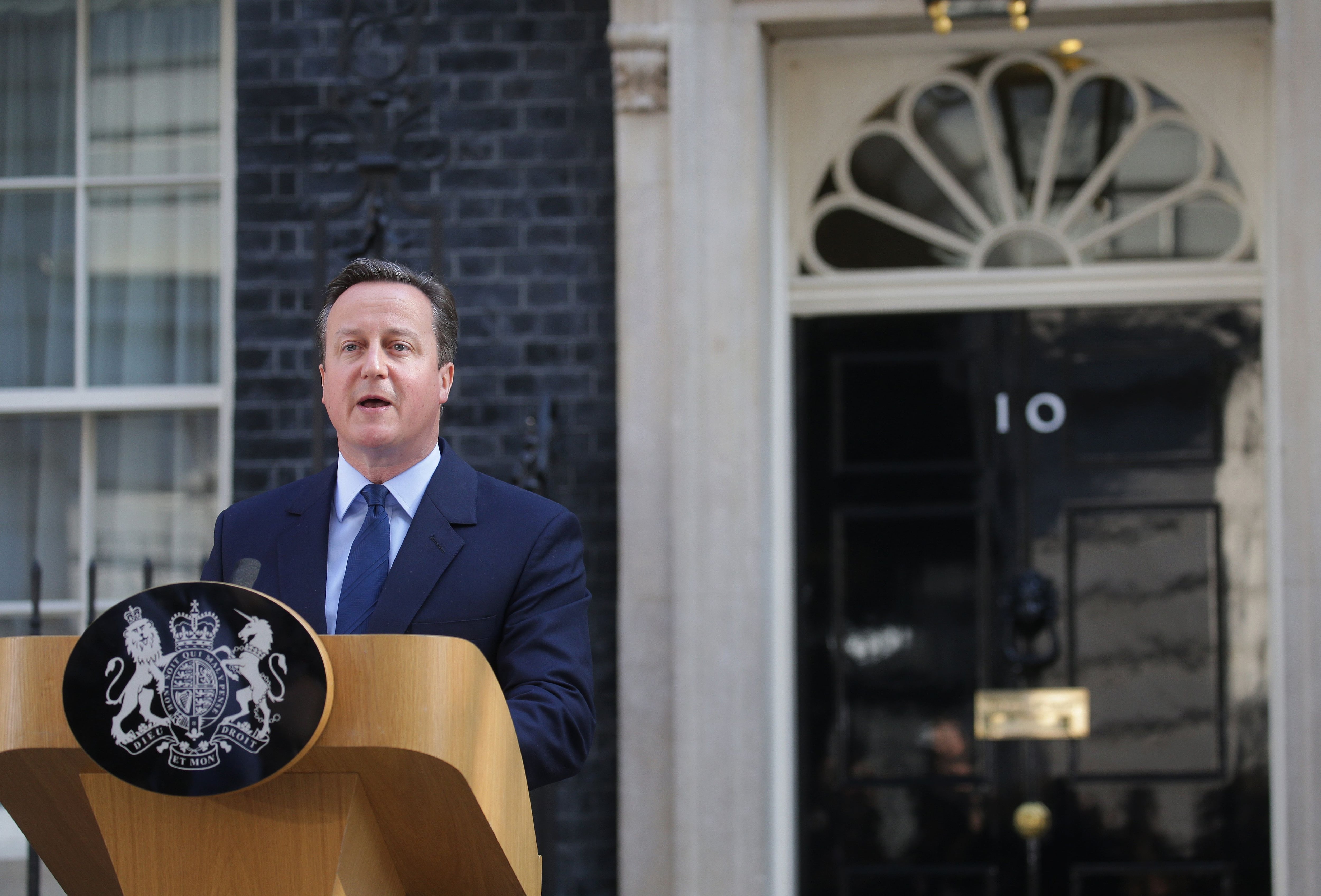 British Prime Minister David Cameron delivers a statement in front of Number 10 Downing Street in London, Britain, 24 June 2016. In a referendum on 23 June, Britons have voted by a narrow margin to leave the European Union (EU). Photo: MICHAEL KAPPELER/dpa | usage worldwide   (Photo by Michael Kappeler/picture alliance via Getty Images)
