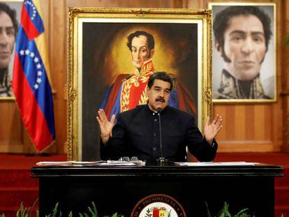 El presidente Nicol&aacute;s Maduro en el palacio de miraflores en Caracas.