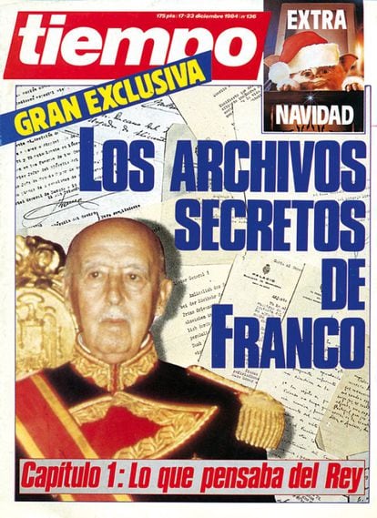Durante 18 semanas, Tiempo publicó documentos y fotografías del dictador, muchas de ellas inéditas hasta entonces. La primera entrega salió a la calle el 17 de diciembre de 1984 y estaba dedicada a lo que Franco pensaba del rey Juan Carlos.