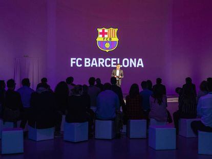 El president del Barça, Josep Maria Bartomeu, en la presentació de la plataforma televisiva.