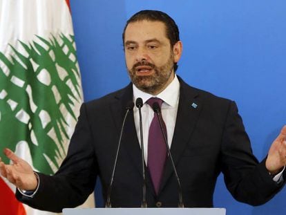 El primer ministro libanés, Saad Hariri, durante una rueda de prensa celebrada este lunes en Beirut.