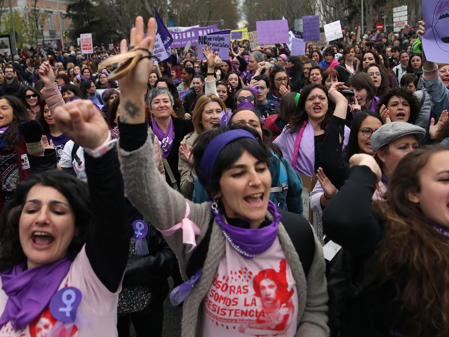 Manifestación del Día de la Mujer de 2020, a su paso por Cibeles, en Madrid.