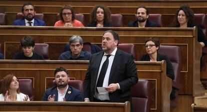 Oriol Junqueras, durante el juramento de acatar la Constitución en mayo de 2019.