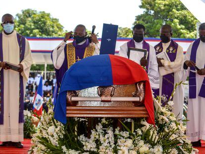 Una imagen del funeral del expresidente haitiano, Jovenel Moise.