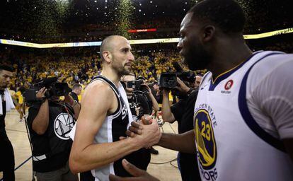 Saludo entre Ginóbili y Green tras el Warriors-Spurs.
 