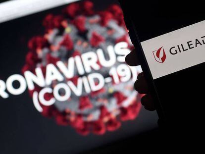 Montaje con el logotipo de Gilead y una imagen sobre el coronavirus.
