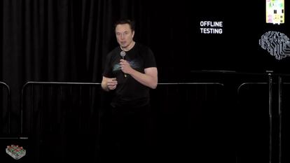 Elon Musk, el miércoles durante la presentación de las novedades de su empresa Neuralink, en San Francisco (California).